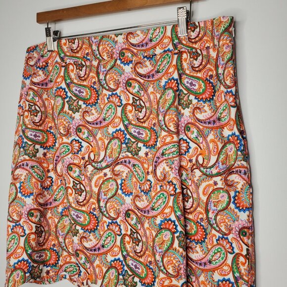 Talbtos Womens Colorful Paisley Scalloped Hem Skirt Size 14 Petite Bright Preppy - Picture 2 of 8